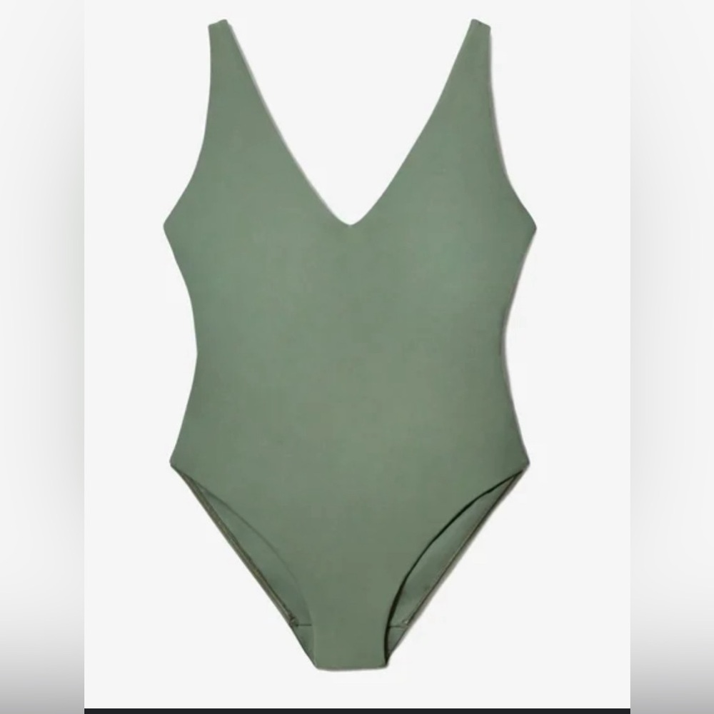 Everlane The V-Neck One-Piece Herb Green